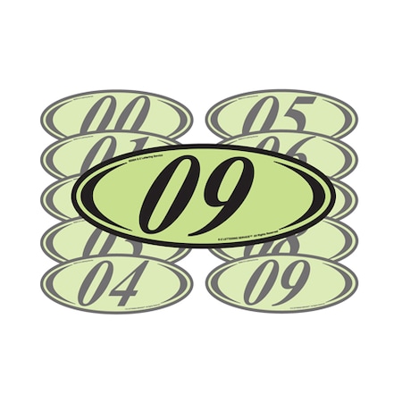 Ez Line Chartreuse & Black Two Digit Oval Year Model Signs: 17 Pk 225-C-17